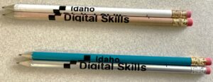 Idaho Digital Skills pencils in white, tan, blue, and silver colors.